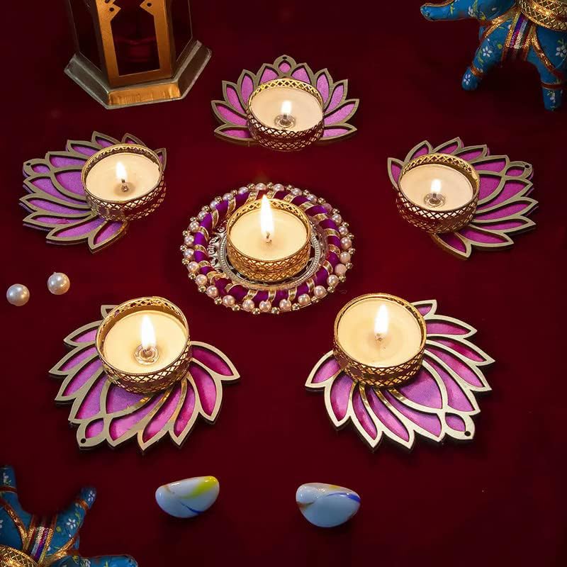 Locozy Locozy Handmade Lotus Floor Decoration Reusable Rangoli for Puja DecorTealight Candle HolderLotus Diya for Pooja Festival Dcor Lamp Temple DecorationLotus Deepam for Goddess Worship 5L1W 