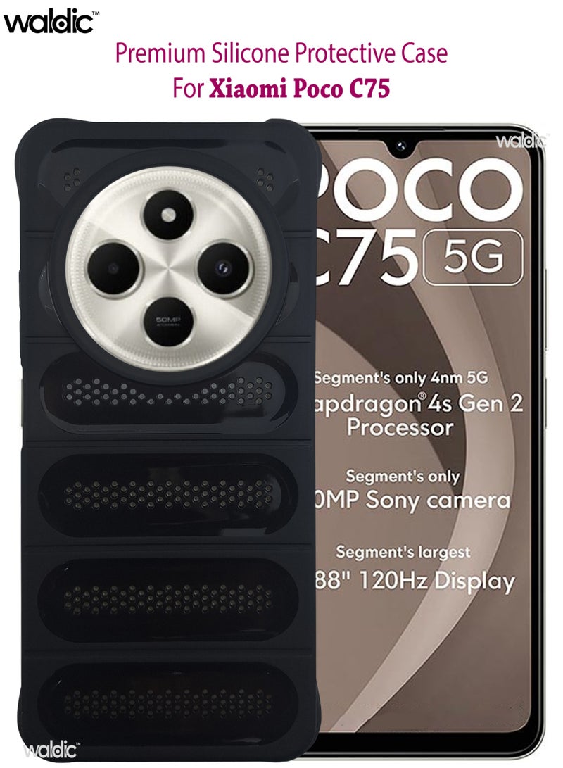 Waldic حافظة متميزة لهاتف Xiaomi Poco C75 | غلاف سيليكون متميز مصمم لهاتف Xiaomi Poco C75 | حافظة Xiaomi Poco C75 لحماية الكاميرا والسقوط غلاف خلفي رقيق واقي لهاتف Xiaomi Poco C75 - أسود - Image 1
