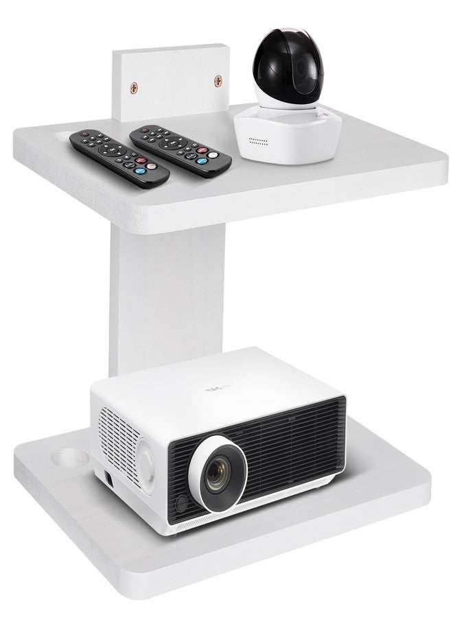 BEARUT Small Mini Projector Shelf/Projector Wall Mount Floating Shelf/Router Shelf/Modem Cable Box Shelf/Projector Rack Holder/Projector Mount by Solid Wood White2 - Image 1