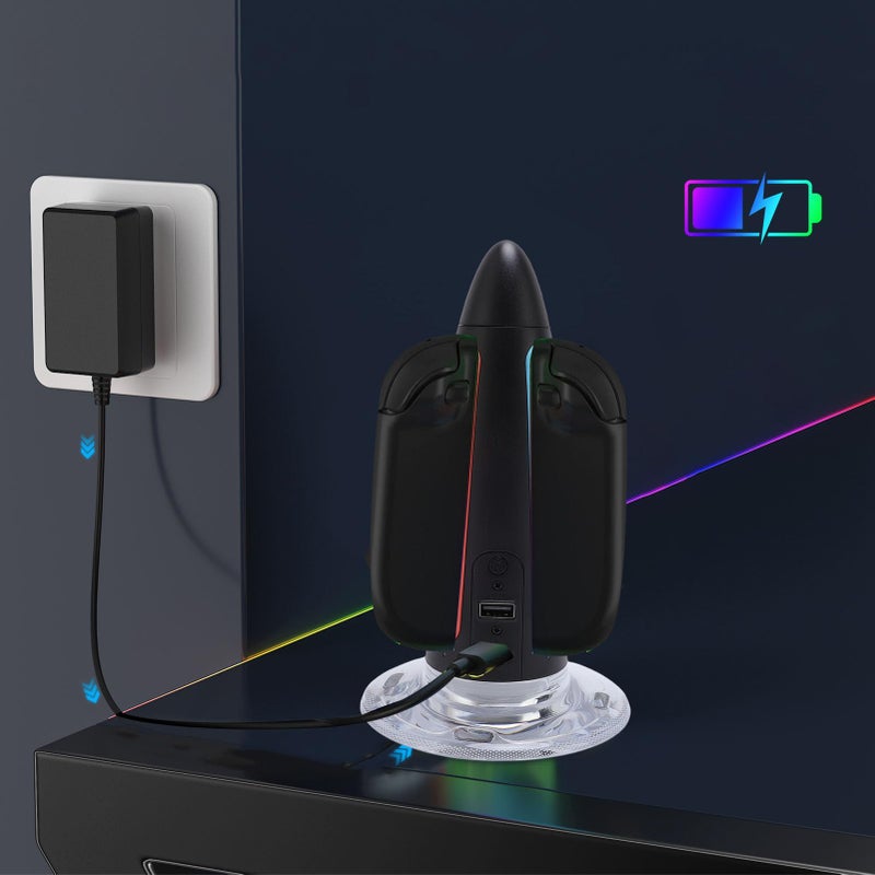 محطة شحن 4 في 1 لجهازي تحكم مع إضاءة LED RGB وتوسعة USB وحماية من الشحن الزائد - Image 5