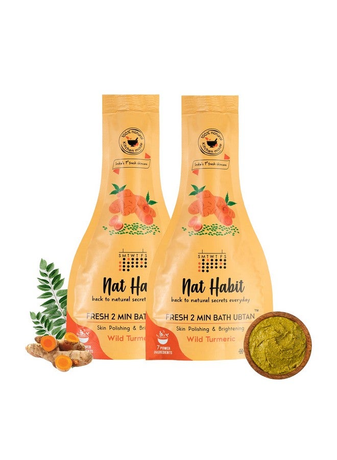 Nat Habit Fresh Wild Turmeric Bath Ubtan, 2 Minute Body Scrub For Accelerated Detan, Pigmentation Relief Body Acne Control Whitehead Clearance, Ayurvedic Inspired, 80 G Each (Pack Of 2) - Image 1