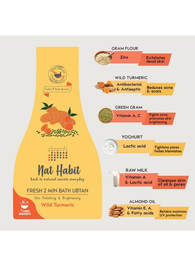 Nat Habit Fresh Wild Turmeric Bath Ubtan, 2 Minute Body Scrub For Accelerated Detan, Pigmentation Relief Body Acne Control Whitehead Clearance, Ayurvedic Inspired, 80 G Each (Pack Of 2) - Image 4