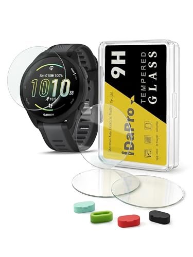 iDaPro 44 Pack Screen Protector for Garmin Forerunner 165 Forerunner 165 Music with Silicone Antidust Plugs 9H Tempered Glass Protection Kit in Reusable Storage Case AntiScratchBubbleFree - Image 1