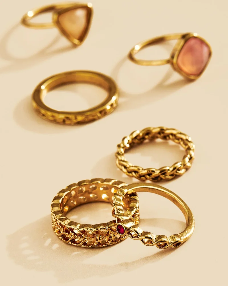 REDTAG Women Gold Ring Set (Pack Of 6)