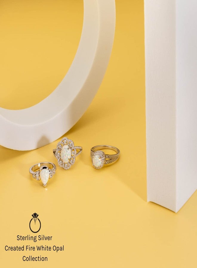 PEORA Created White Fire Opal Ring for Women 925 Sterling Silver, Vintage Halo Design, 1.25 Carats Round Shape 7mm Size 6, October Birthstone Ring, Gifts for Birthday, Anniversary, Wedding - Image 4