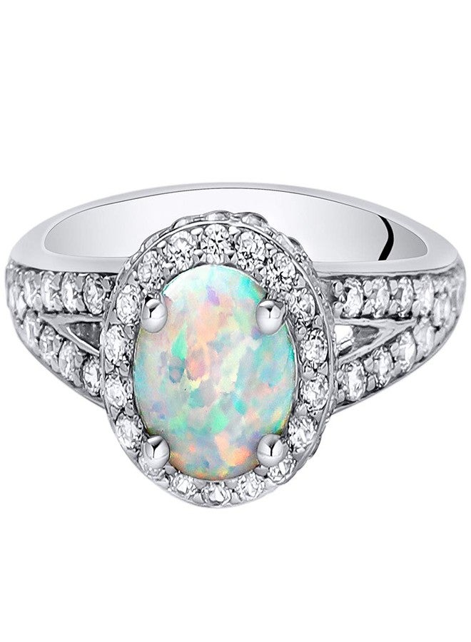 PEORA Created White Fire Opal Ring for Women 925 Sterling Silver, Vintage Halo Design, 1.25 Carats Round Shape 7mm Size 6, October Birthstone Ring, Gifts for Birthday, Anniversary, Wedding - Image 2