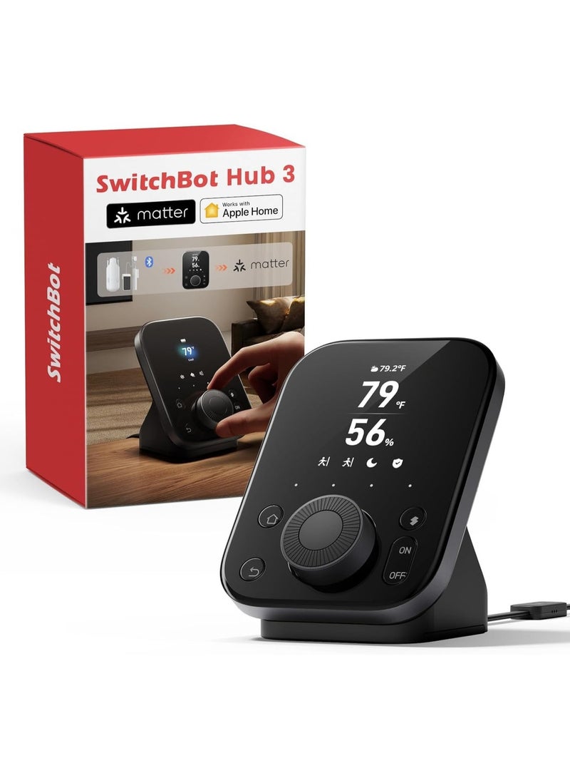 سويتش بوت SwitchBot Hub 3 (الجيل الثالث)، مركز تحكم منزلي ذكي بشاشة IPS مقاس 2.4 بوصة وتحكم بمقبض، مقياس حرارة ورطوبة يعمل بتقنية الواي فاي، جهاز تحكم عن بعد بالأشعة تحت الحمراء (مدى 200 متر عبر البلوتوث/الماس الكهربائي)، متوافق مع Alexa/Google Home/Apple Home || اللون: أسود - Image 1