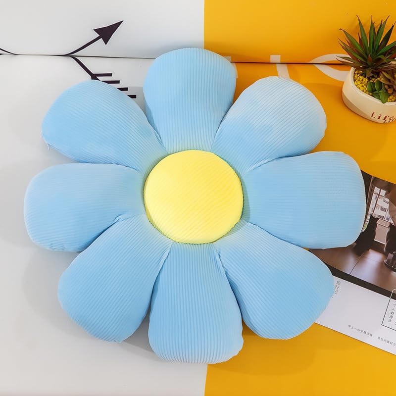 RVA Cute Sunflower Shaped Throw Pillows Preppy Decorative Pillows Cushion for Girls Bed Room Couch Sofa Chair Aesthetic Decor Pretty Elegant Decorative Cushion(35CM, Blue) - Image 5
