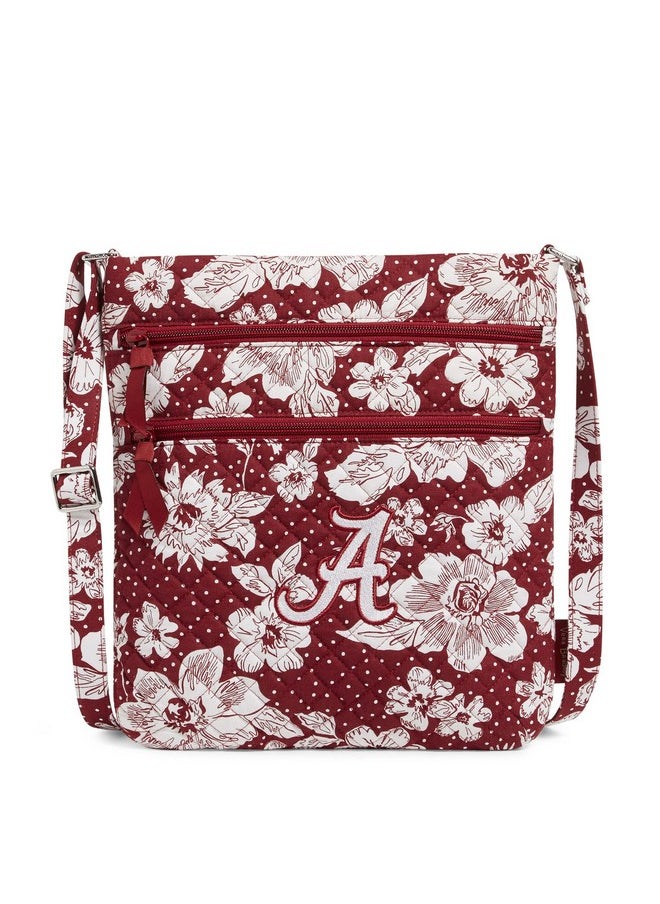 Vera Bradley - Women'S Cotton Collegiate Triple Zip Hipster Crossbody Purse (Multiple Teams Available) University Of Alabama Cardinal White Rain Garden Recycled Cotton One Size - Image 1