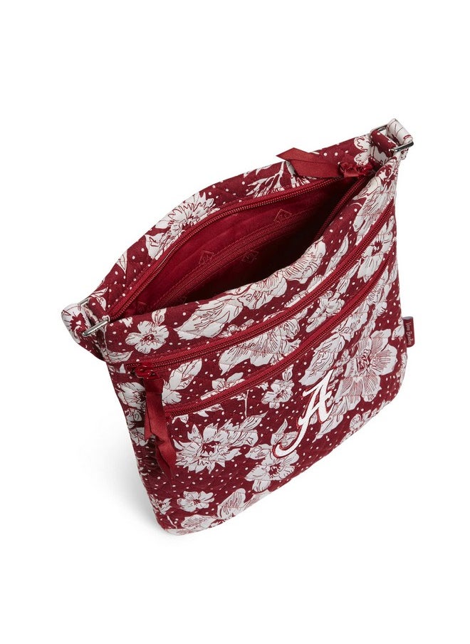 Vera Bradley - Women'S Cotton Collegiate Triple Zip Hipster Crossbody Purse (Multiple Teams Available) University Of Alabama Cardinal White Rain Garden Recycled Cotton One Size - Image 1