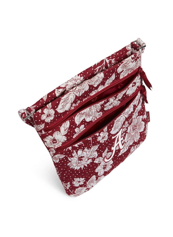 Vera Bradley - Women'S Cotton Collegiate Triple Zip Hipster Crossbody Purse (Multiple Teams Available) University Of Alabama Cardinal White Rain Garden Recycled Cotton One Size - Image 1