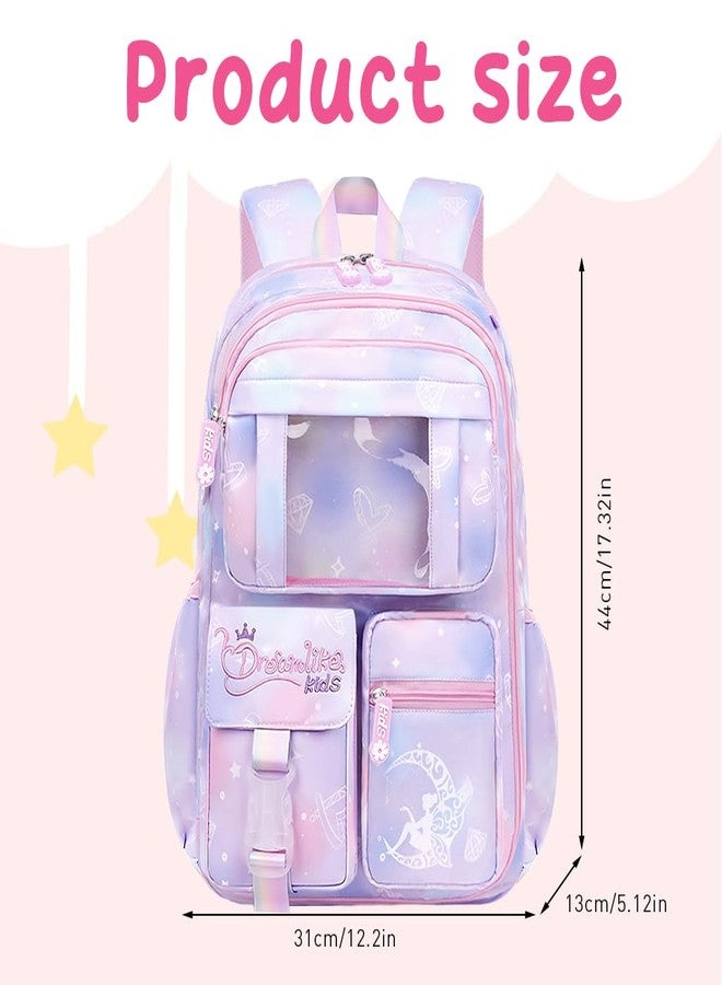 Climberty® School Bags for Girls Kids 7-12 Years Old Cute Cartoon School Bag Durable Burden Relief Backpack Bag Waterproof School Bag Children's Day Christmas Birthday Gift for Kids, Girls - Purple - Image 2