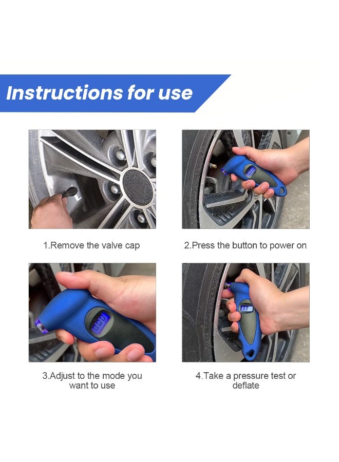 3XR Digital Tire Pressure Gauge 0–150 PSI with Backlit LCD Display, LED Nozzle Light, Multi-Unit Measurement, Auto Shut-Off, Handheld Air Pressure Tester for Car, Bike, Motorcycle, Truck, SUV - 804 - Image 2