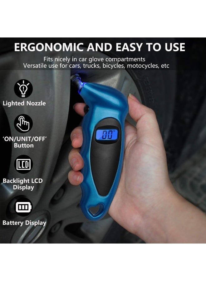 3XR Digital Tire Pressure Gauge 0–150 PSI with Backlit LCD Display, LED Nozzle Light, Multi-Unit Measurement, Auto Shut-Off, Handheld Air Pressure Tester for Car, Bike, Motorcycle, Truck, SUV - 804 - Image 4