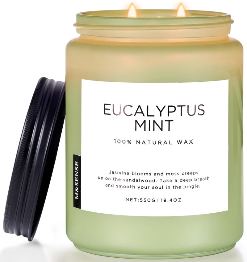 MSENSE Eucalyptus Mint Candles for Home Scented 194oz 110 Hours Burn Soy Aromatherapy Candle Gift for Stress Relief Meditation Yoga Relaxing SPA Natural Soy Wax for Men and Women