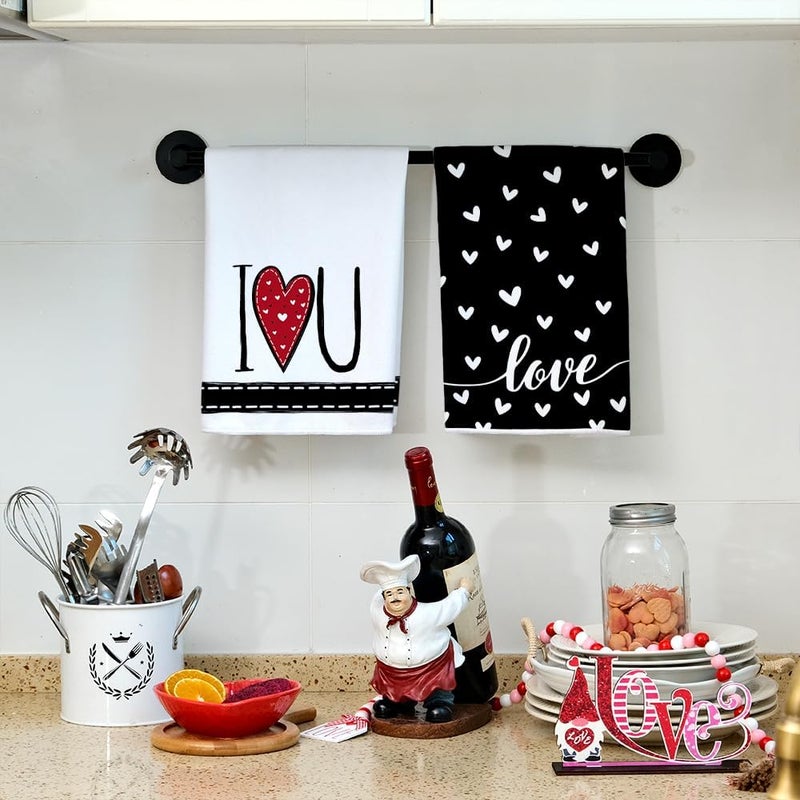 ARKENY Valentines Day Kitchen Towels Set of 2,Black Heart I Love U Sign Dish Towels 18x26 Inch Drying Dishcloth,Farmhouse Home Wedding Decoration AD151 - Image 5