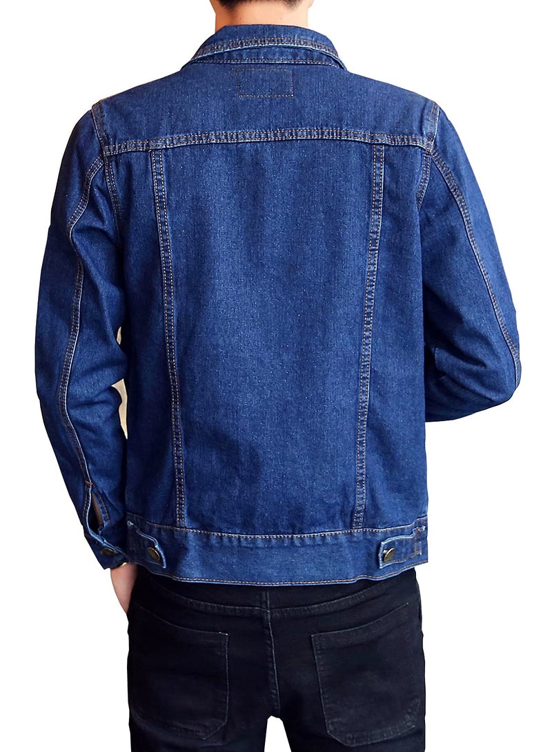 DAVID.ANN Men's Classic Denim Trucker Jacket Casual Jean Coat,Dark Blue,Medium - Image 3