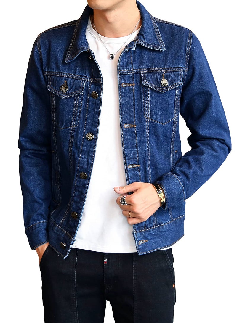 DAVID.ANN Men's Classic Denim Trucker Jacket Casual Jean Coat,Dark Blue,Medium - Image 2