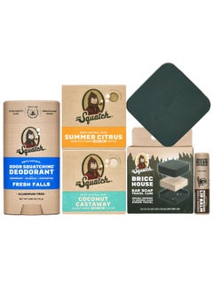 Dr. Squatch Dr. Squatch NEW Bricc House Travel Pack - Soap Travel Case + Summer Citrus, Coconut Castaway Soap + Fresh Falls Deodorant + Vanilla Bourbon Lip Balm - Full Routine Natural Men's Care Kit  - Image 1