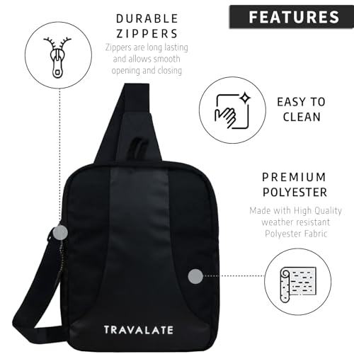 TRAVALATE Multi Pockets Sling Bag for Men Women with Padded Section for Tablet|Trendy Crossbody Bag for Hiking Traveling Gifting Travel and Sports - Black - Image 3