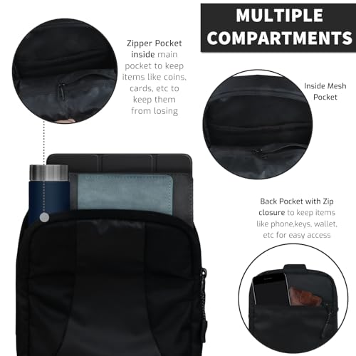 TRAVALATE Multi Pockets Sling Bag for Men Women with Padded Section for Tablet|Trendy Crossbody Bag for Hiking Traveling Gifting Travel and Sports - Black - Image 4