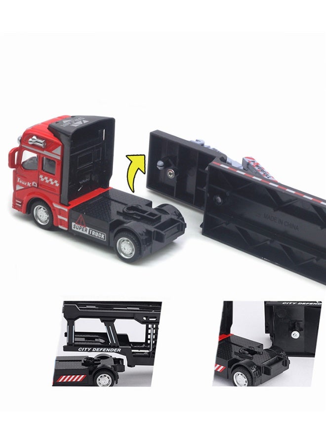 هالامودو سبيكة مقطورة مسطحة مع نموذج رفع الخطاف، سبيكة مقطورة مسطحة مقلدة نموذج سيارة، سيارة سحب سبائك الظهر تصميم مشترك متحرك، نموذج مقطورة معدنية لعبة، سبيكة مقطورة مجموعة لعبة زينة سيارة، هدية مثالية للأطفال الأولاد الفتيات، إمدادات الحفلة لمجموعة العرض التذكارية، الأحمر/الأسود، 33*5.5*8 سم - Image 3