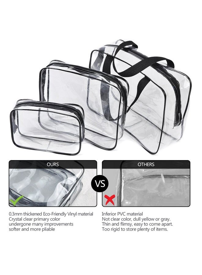 Roybens 3Pcs Crystal Clear PVC Travel Toiletry Bag Kit for Women Men, Waterproof Vinyl Organizer Makeup Bags with Zipper Handle Straps, Cosmetic Bag Pouch Carry on Airport Airline Compliant Bag Handbag - Image 4