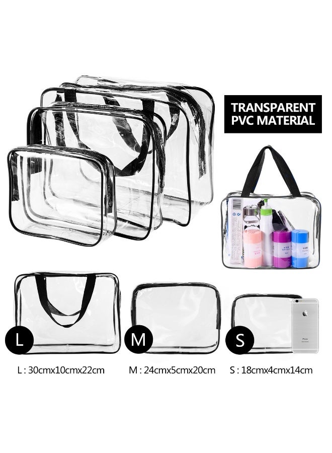 Roybens 3Pcs Crystal Clear PVC Travel Toiletry Bag Kit for Women Men, Waterproof Vinyl Organizer Makeup Bags with Zipper Handle Straps, Cosmetic Bag Pouch Carry on Airport Airline Compliant Bag Handbag - Image 3