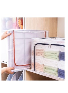 Generic 2Pcs Stackable Storage Box Transparent Nylon Mesh Steel Frame Shelf Quilt Clothing Blanket pillow Shoe Holder Container Organizer See-through Window double zipper Folding 66L (Transparent)  - Image 5