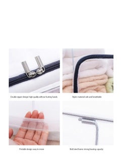 Generic 2Pcs Stackable Storage Box Transparent Nylon Mesh Steel Frame Shelf Quilt Clothing Blanket pillow Shoe Holder Container Organizer See-through Window double zipper Folding 66L (Transparent)  - Image 3