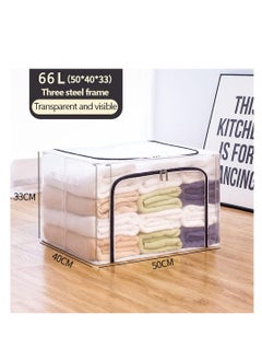 Generic 2Pcs Stackable Storage Box Transparent Nylon Mesh Steel Frame Shelf Quilt Clothing Blanket pillow Shoe Holder Container Organizer See-through Window double zipper Folding 66L (Transparent)  - Image 2