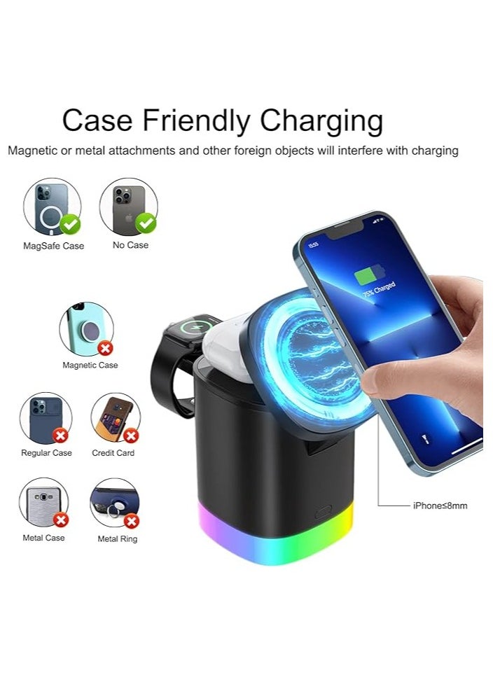 XIPH 3-in-1 Magnetic Wireless Charger Stand, Fast Charging Station for iPhone 14/13/12 Series, MagSafe Apple Charger for iWatch 7/SE/6/5/4/3/2 & AirPods Pro 2/3/2  - Image 2
