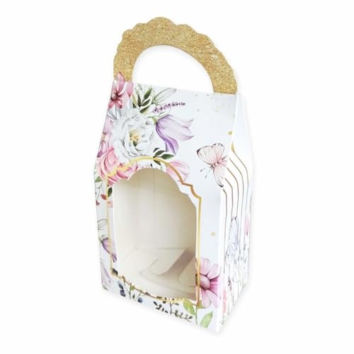 Chic a Choc Gift Box, Cookie, Chocolate, Candy Box (Pack of 20). White Floral. (4.25x2.75x9) with Handle - Image 1