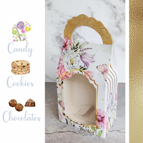 Chic a Choc Gift Box, Cookie, Chocolate, Candy Box (Pack of 20). White Floral. (4.25x2.75x9) with Handle - Image 3