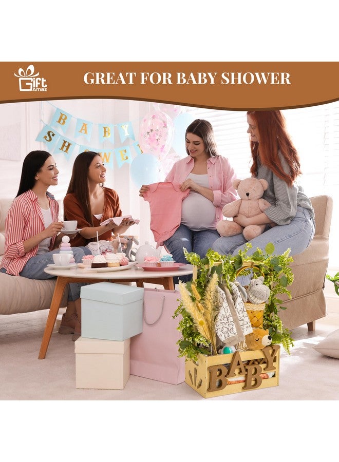 GiftAmaz Wooden Baby Shower Crate Closet, Baby Storage Crate Hamper with Handle, Basket for Baby Shower Gifts, Welcome Gift Basket for Newborn Boys Girls, Pregnancy Gifts for New Parents - Image 2