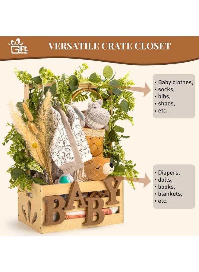 GiftAmaz Wooden Baby Shower Crate Closet, Baby Storage Crate Hamper with Handle, Basket for Baby Shower Gifts, Welcome Gift Basket for Newborn Boys Girls, Pregnancy Gifts for New Parents - Image 4