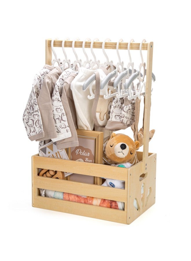 GiftAmaz Wooden Baby Shower Crate Closet, Baby Storage Crate Hamper with Handle, Basket for Baby Shower Gifts, Welcome Gift Basket for Newborn Boys Girls, Pregnancy Gifts for New Parents - Image 1