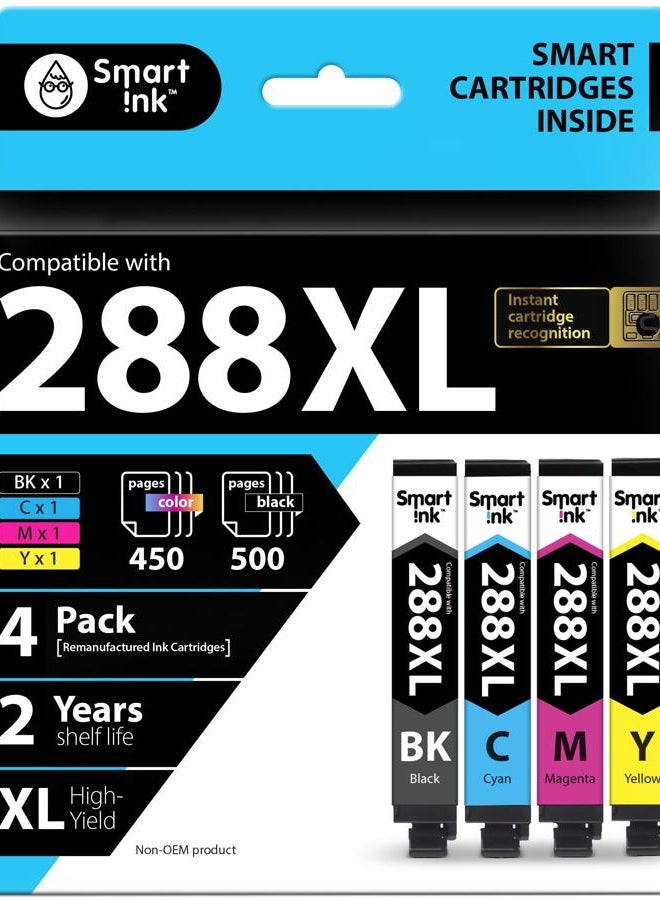 Smart Ink Remanufactured Ink Cartridge Replacement for Epson T288 288XL 288 XL (Black & C/M/Y 4 Combo Pack) to use with Expression Home XP-330 XP-430 XP-434 XP-446 XP-440 XP-340 - Image 1