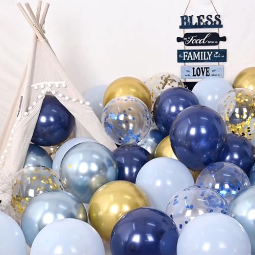 Togvu Navy Blue Gold Balloon, 60 Packs 12 Inch Metallic Blue and Macaron Blue Balloons with Metallic Gold Confetti Balloons for Birthday Party Decorations, Wedding, Bridal Shower, Baby Shower, Graduate - Image 4