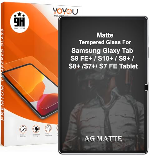 YOYOU Matte Tempered Glass Screen Protector for Samsung Galaxy Tab S9+ / S10+ / S8+ / S7 FE (12.4 Inch) - Anti-Glare, 9H Hardness, Scratch Resistant, Easy Installation (Pack of 1) - Image 1