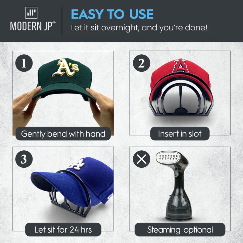Modern JP Hat Brim Bender (4-Pack) - Perfect Curving Band, Steaming Optional - Convenient Hat Shaper with Dual Bill Bender Slots - USA Patented, Black - Image 3