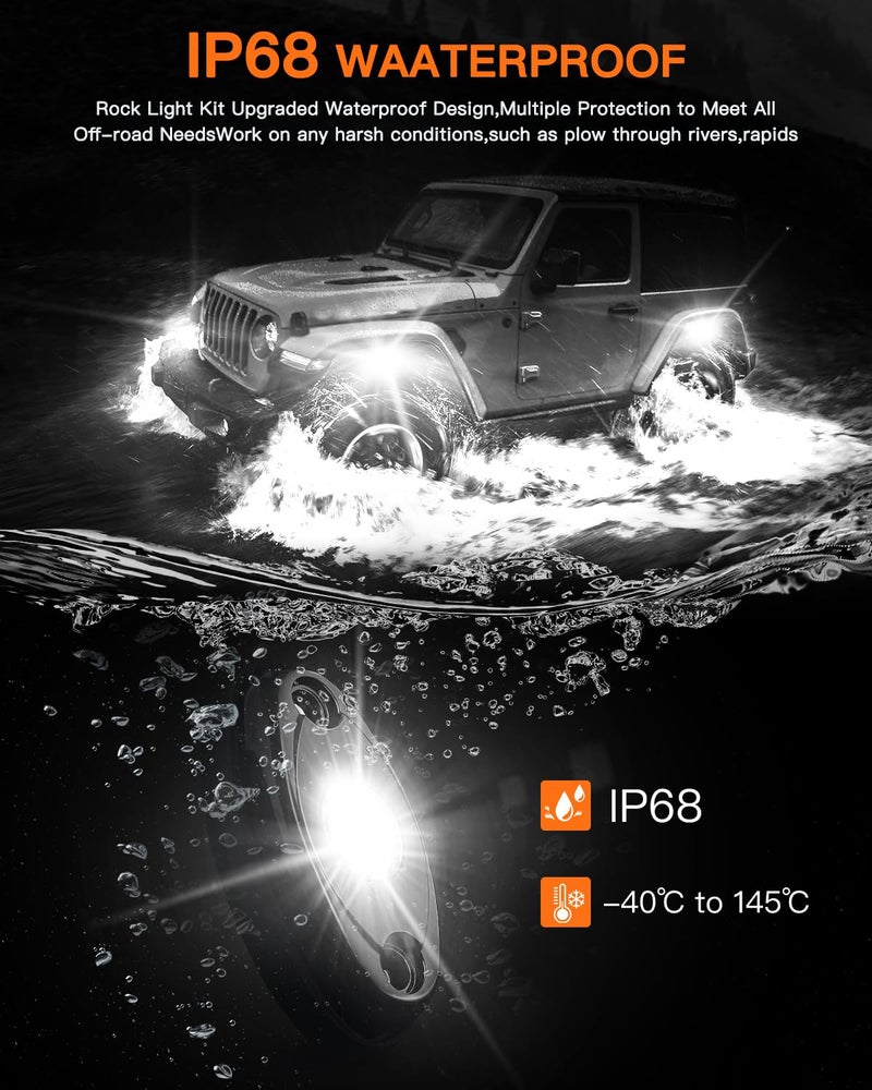 LEDMIRCY R1 Pure White LED Rock Lights Kit with Roker Switch Wire Harness 12PCS High Power Rock Lights White for Trucks Off Road ATV UTV SUV Underglow Trail Rig Lights Under Body Waterproof Light - Image 2