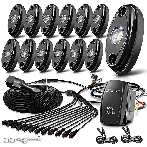 LEDMIRCY R1 Pure White LED Rock Lights Kit with Roker Switch Wire Harness 12PCS High Power Rock Lights White for Trucks Off Road ATV UTV SUV Underglow Trail Rig Lights Under Body Waterproof Light - Image 1