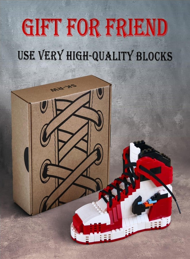 TNDCKP Basketball Red & White Sneaker Building Set with Black Shoelace, Compatible with Lego 630 Accessory, Sports Shoe Pen Holder, Gift for Basketball Lovers, Father’s Day, Graduation, Summer Gift, 356 PCS - Image 4