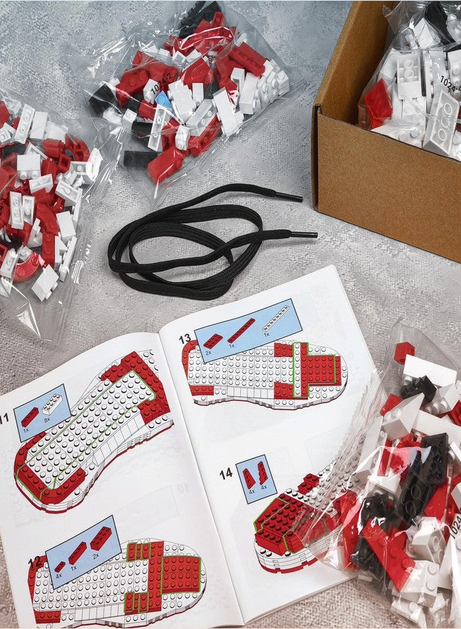 TNDCKP Basketball Red & White Sneaker Building Set with Black Shoelace, Compatible with Lego 630 Accessory, Sports Shoe Pen Holder, Gift for Basketball Lovers, Father’s Day, Graduation, Summer Gift, 356 PCS - Image 2