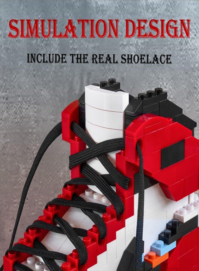 TNDCKP Basketball Red & White Sneaker Building Set with Black Shoelace, Compatible with Lego 630 Accessory, Sports Shoe Pen Holder, Gift for Basketball Lovers, Father’s Day, Graduation, Summer Gift, 356 PCS - Image 3