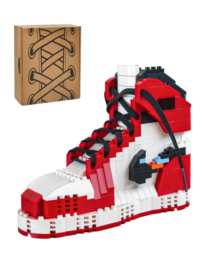 TNDCKP Basketball Red & White Sneaker Building Set with Black Shoelace, Compatible with Lego 630 Accessory, Sports Shoe Pen Holder, Gift for Basketball Lovers, Father’s Day, Graduation, Summer Gift, 356 PCS - Image 1