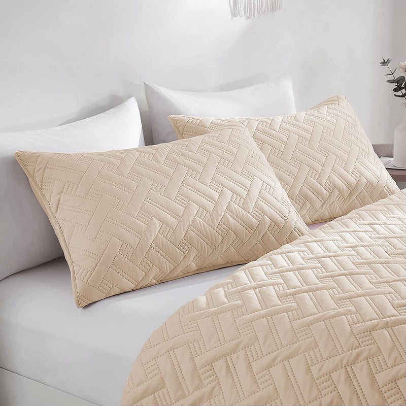 BSB HOME 100% Cotton Ultrasonic 280 Tc Solid King Size Quilted Bed Cover/Bedspread/Rajaai with 2 Pillow Case,(Luxurious,Beige Or Camle,90X100 Inches,254X228 Cm),1 Quilt 2 Matching Pillow Covers - Image 2
