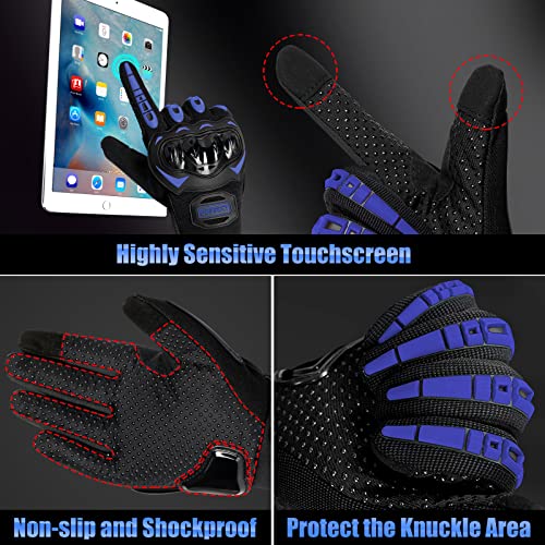 LVNRIDS Motorcycle Gloves for Men Full Finger Touchscreen Racing Motorbike Airsoft Tactical Gloves for BMX ATV MTB Riding Racing Cycling Blue - Image 5