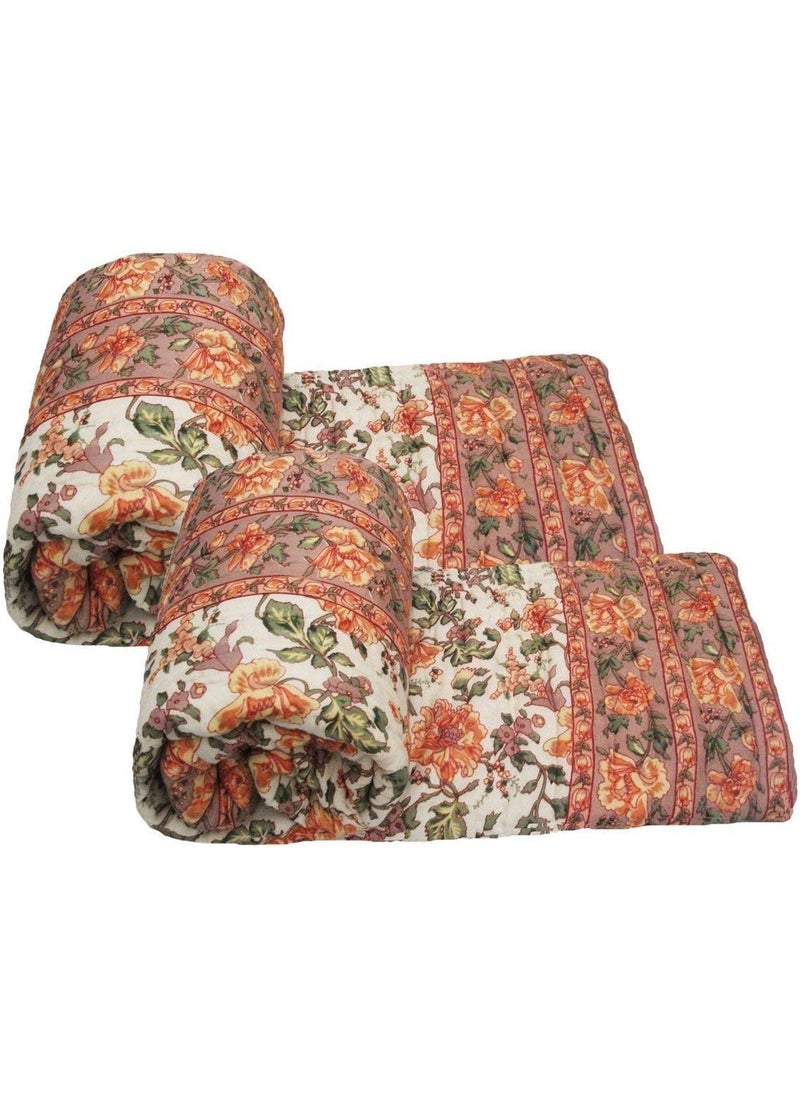 THROW KING THROW KING Jaipuri RajaiRazai Shade Single Bed Garden Flower Printed Pure Cotton Jaipuri RazaiRajaiQuiltBlanketDohar55X85 inch Set of 2  - Image 1